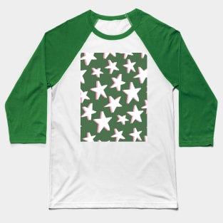 White, Pink and Green Stars Pattern Baseball T-Shirt